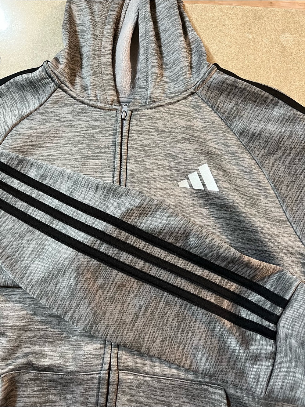 Boy’s Adidas Zip Front Indicator Grey Black Arm Stripes Large 14/16 Lightweight